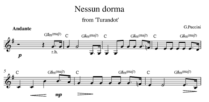 دانلود نت کیبورد (ارگ) Nessum Dorma from Turandot  از آهنگساز  Puccini